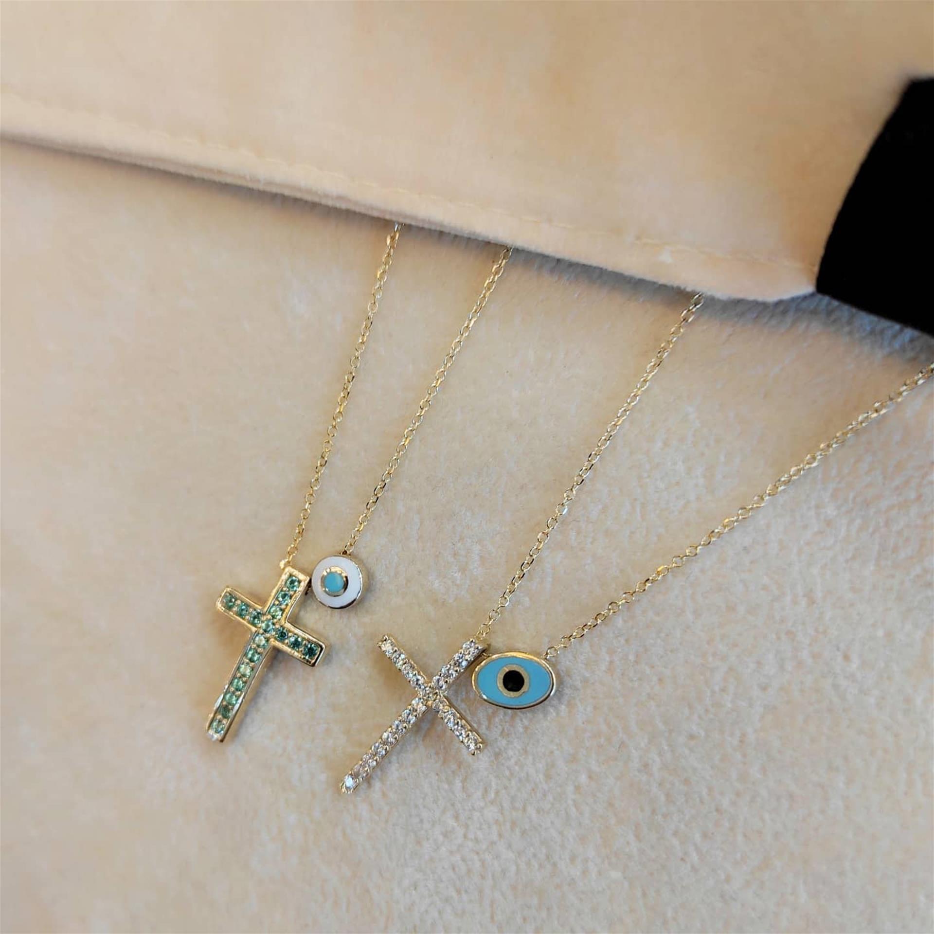 Σταυρός με Πέτρες Zircon & Ματάκι στην Αλυσίδα Χρυσός 14 Καράτια