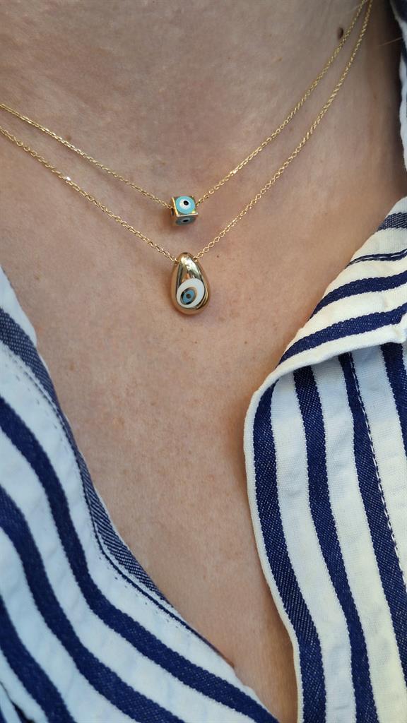 Χρυσό Ματάκι με Σμάλτο Κ14