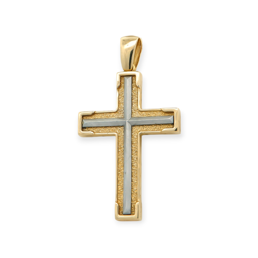 Σταυρός, cross, χρυσός Κ14, 14K gold, εσταυρωμένος, crucifix, δίχρωμος, two-tone, λευκόχρυσο, white gold, κόσμημα, jewelry, ανδρικός σταυρός, men's cross, γυναικείος σταυρός, women's cross, χρυσός σταυρός, gold pendant, χειροποίητο, handcrafted, μοναδικός