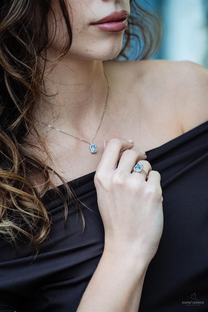 Κολιέ Ροζέτα με Aquamarine και Διαμάντια Λευκόχρυσοs Κ18