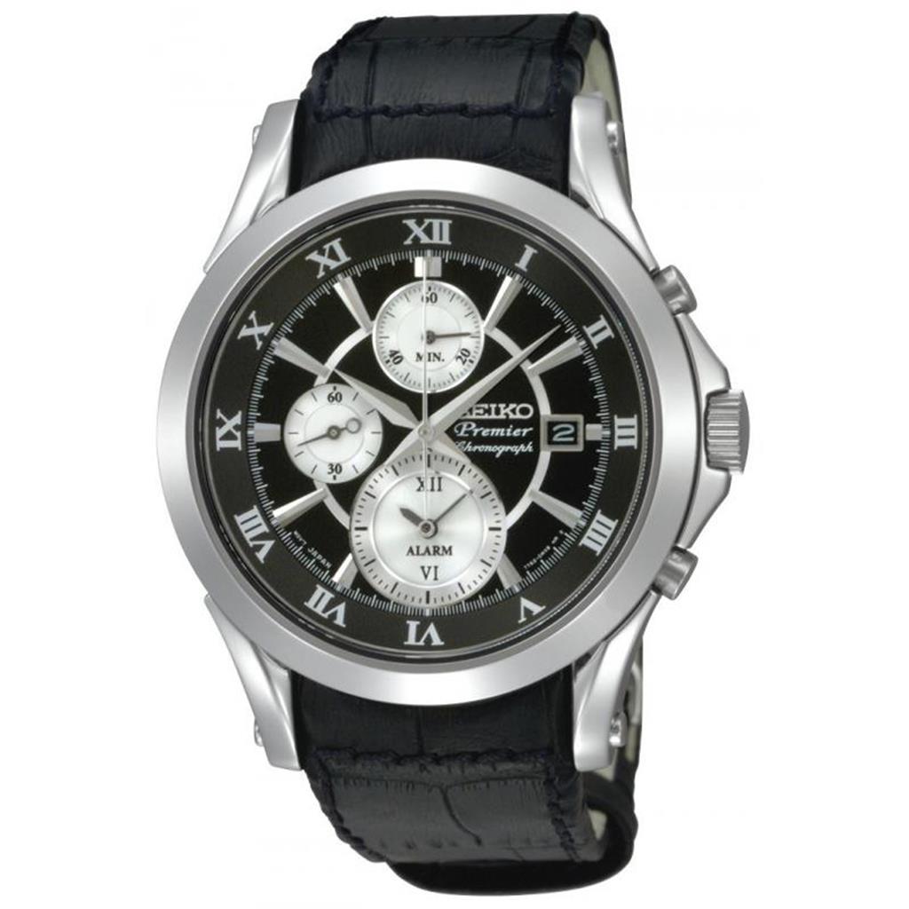 Seiko Premier Chronograph Black Dial Black Watch SNAD29P1
