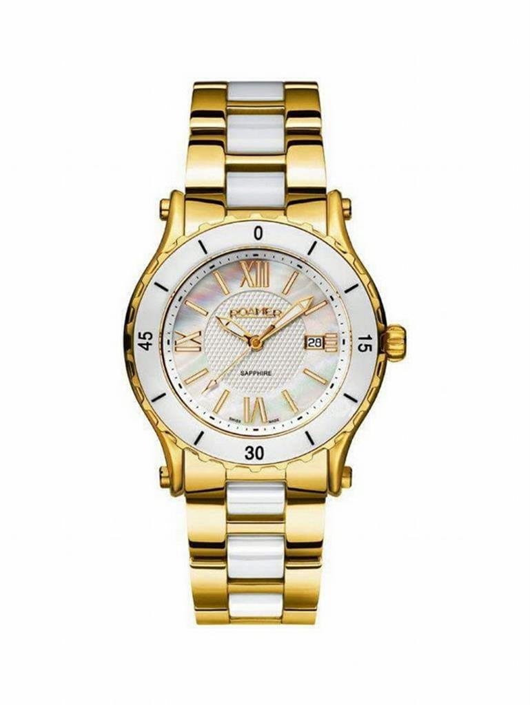 ROAMER Ceraline Pure White Ceramic & Gold Stainless Steel Bracelet R942980482390