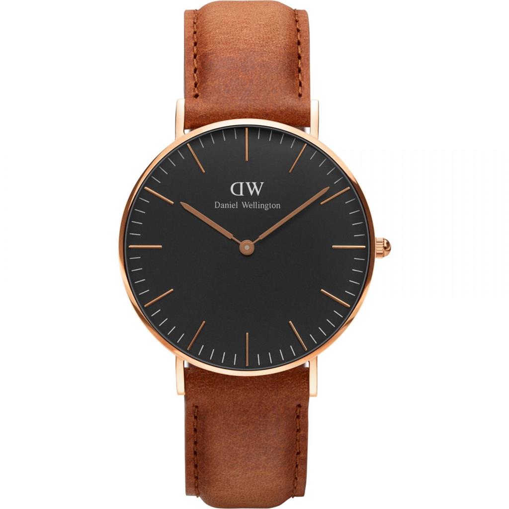Daniel Wellington Classic Black Durham 36mm Rose Gold Brown Leather Strap DW00100138