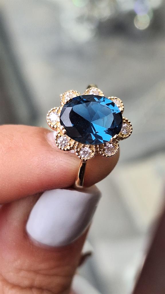 Χρυσό Δαχτυλίδι Ροζέτα με London Blue Topaz Κ14