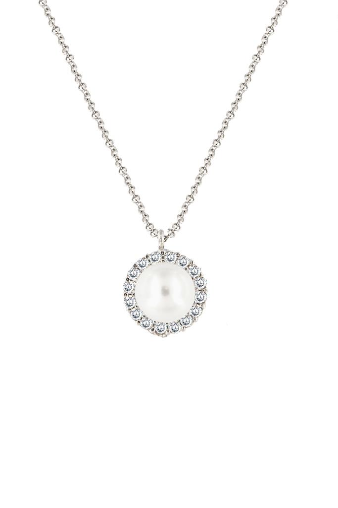 Λευκόχρυση Ροζέτα με Μαργαριτάρι Λαιμού 14Κ