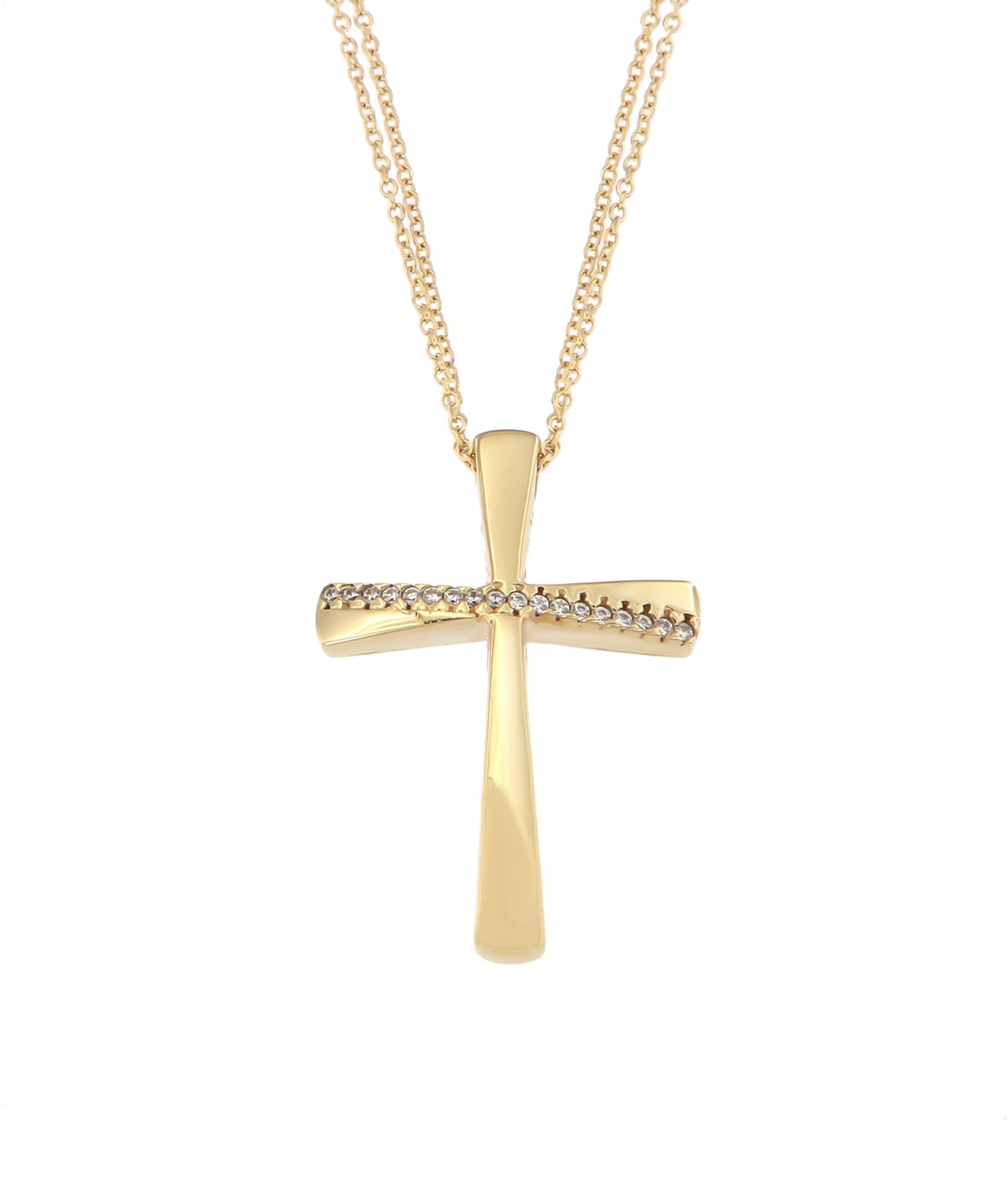 Χρυσός Βαπτιστικός Σταυρός με Πέτρες 14 Καράτια