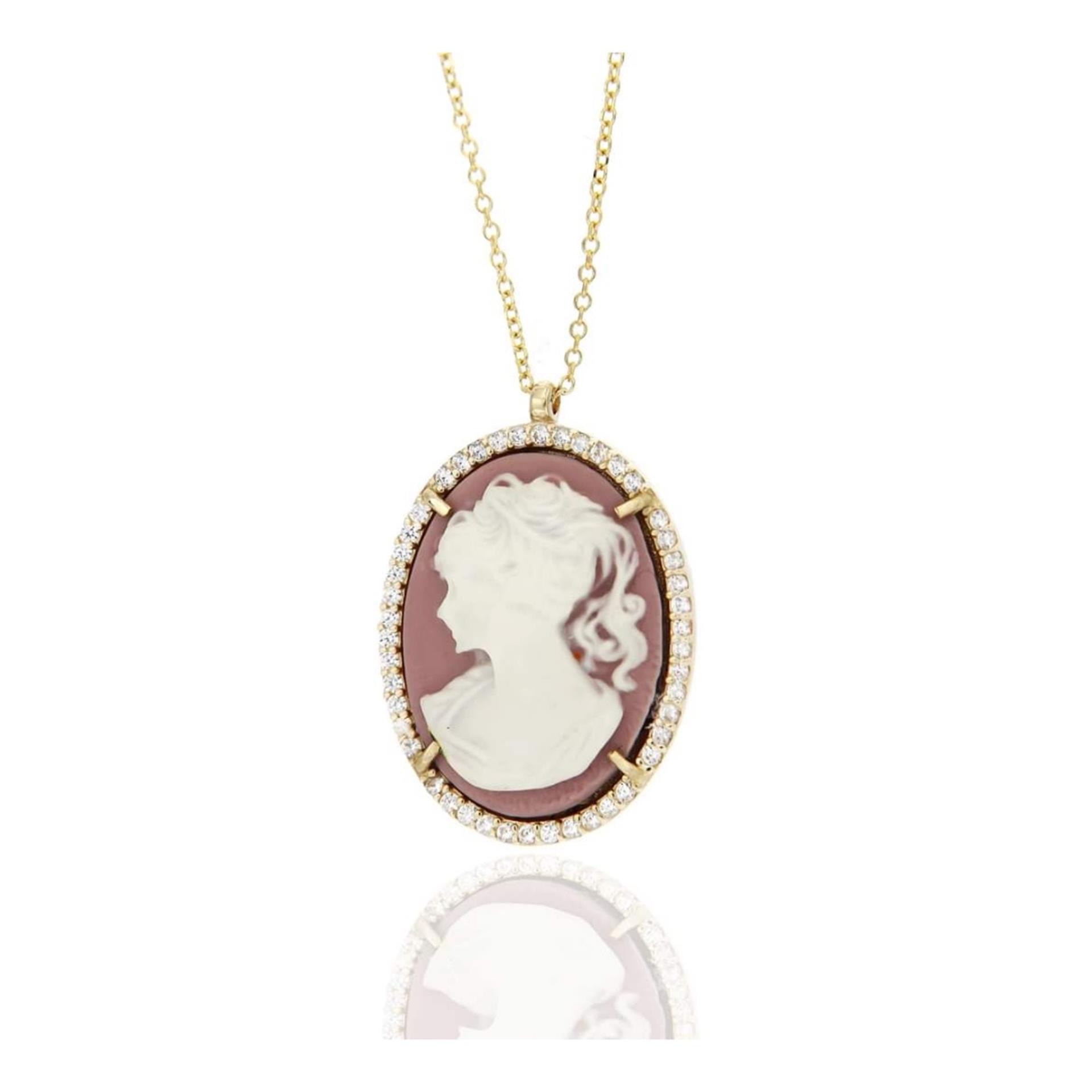 Cameo Pink Κρεμαστό Χρυσός 14 Καράτια