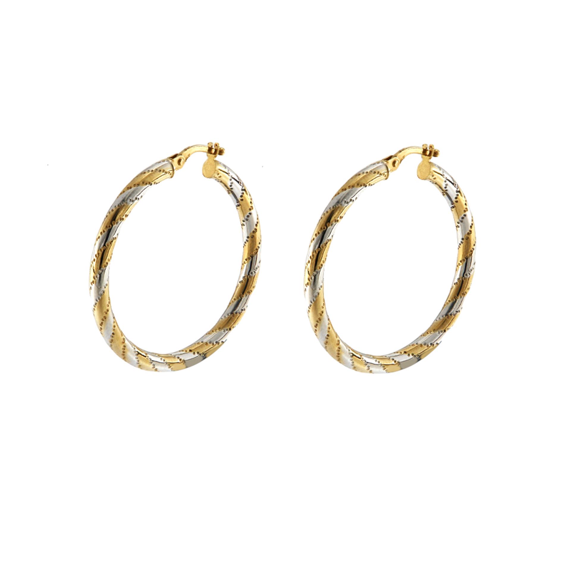 Χρυσοί Δίχρωμοι Κρίκοι Σκουλαρίκια 14 Καράτια