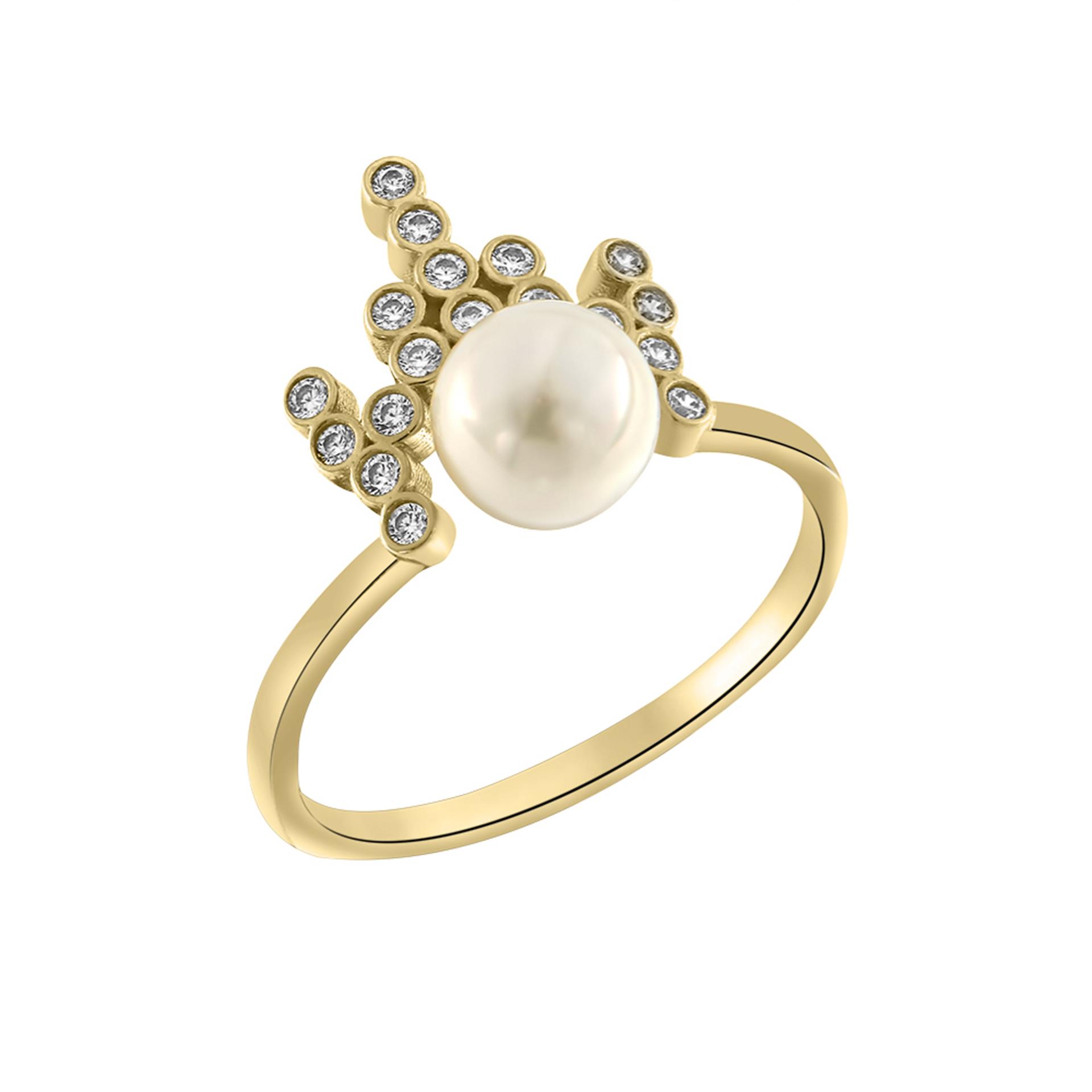 Δαχτυλίδι Χρυσό με Μαργαριτάρι και Πέτρες Zircon 14 Καράτια