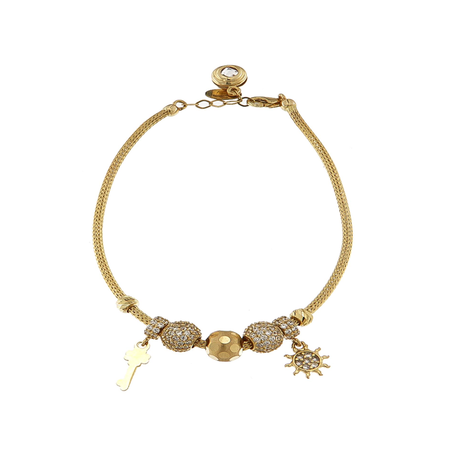Χρυσό Βραχιόλι Lace Charm με Κρεμαστά Στοιχεία 14 Καράτια