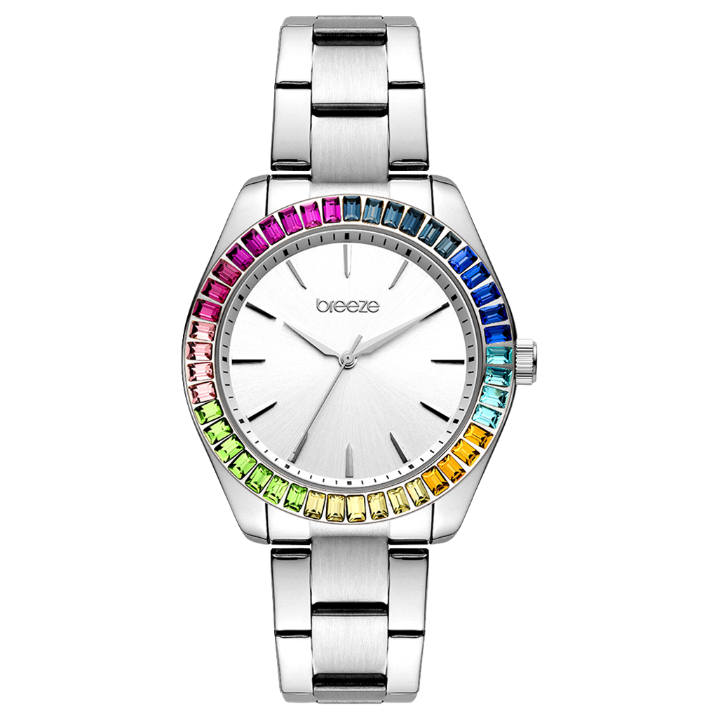 Breeze Prismatic Rainbow Crystals Silver Stainless Steel Bracelet 212411.1