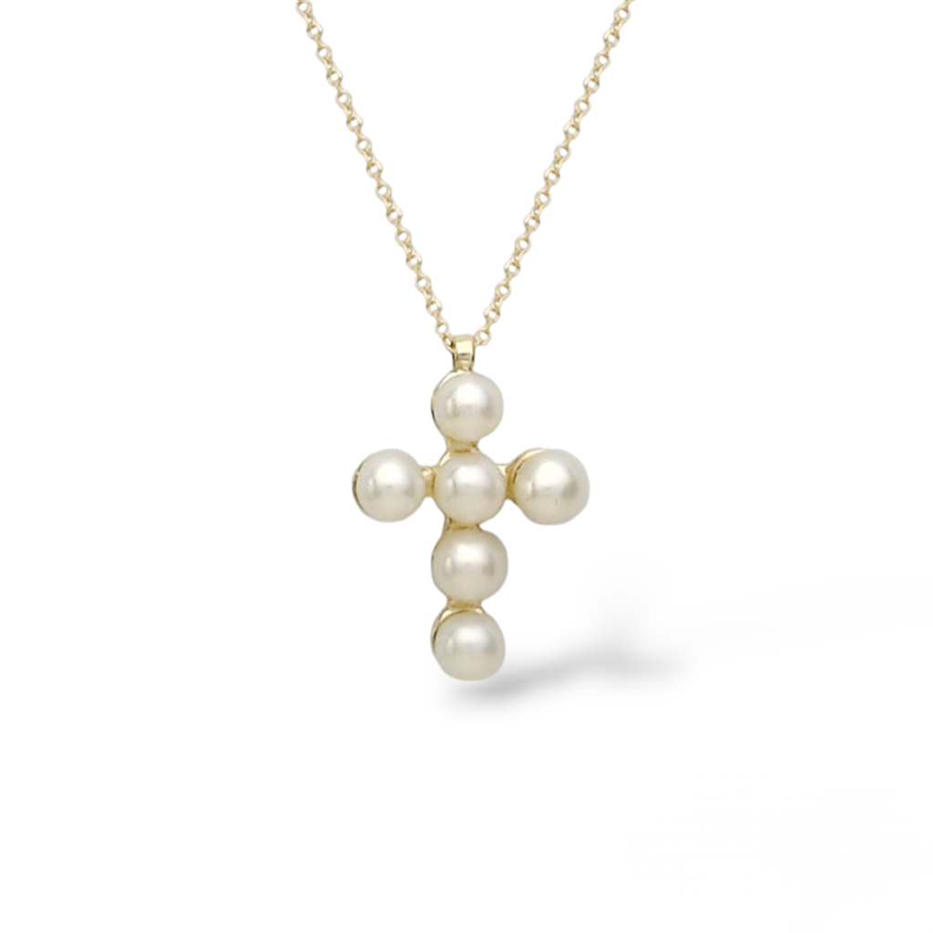 Μαργαριταρένιος Χρυσός Σταυρός Κ14