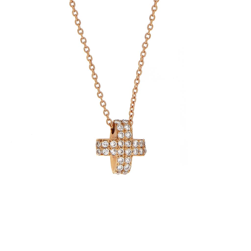 Σταυρουδάκι με Διαμάντια 0.11ct Ροζ Χρυσό Κ18