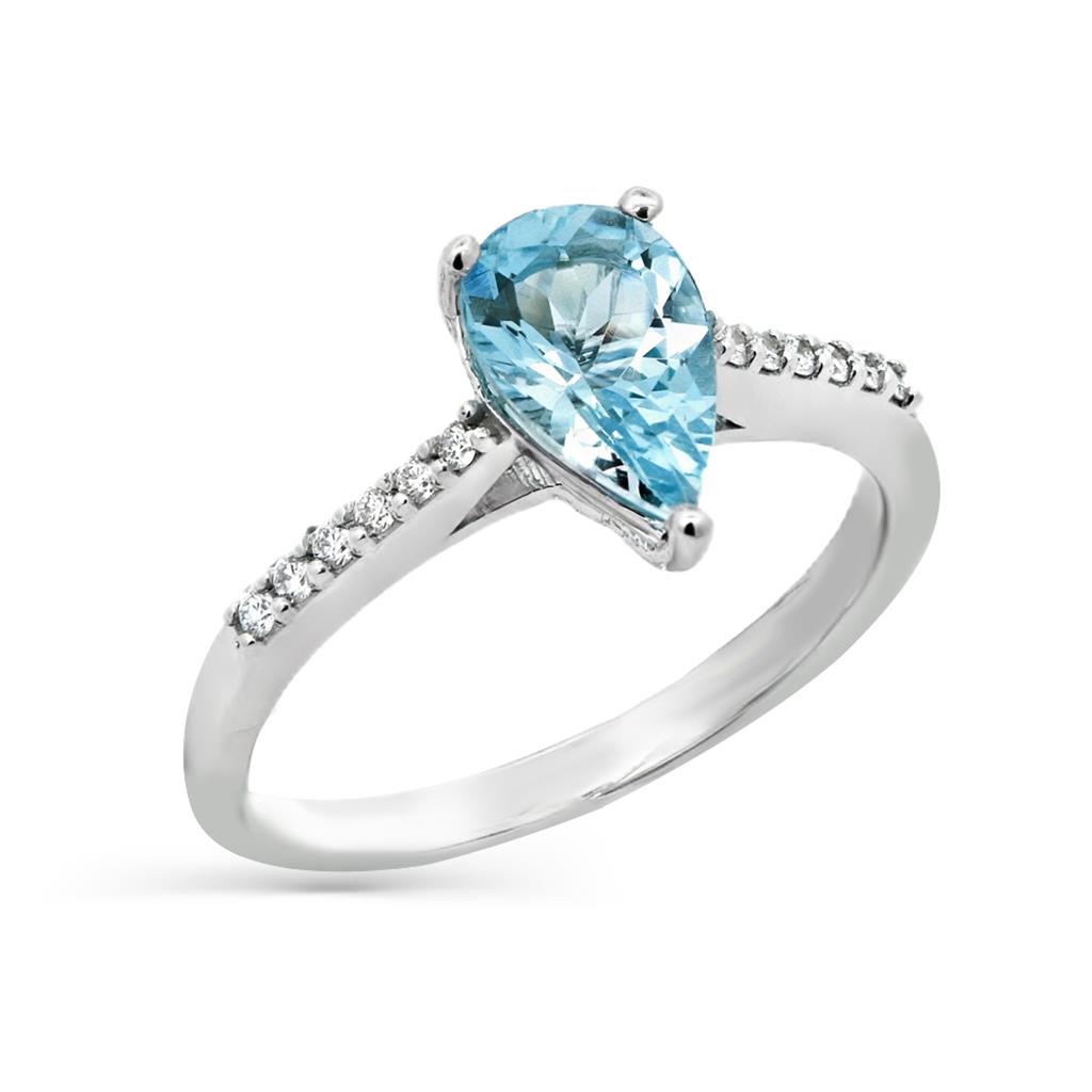 Διαμαντένιο Δαχτυλίδι Aquamarine Pear Cut Λευκόχρυσο Κ18