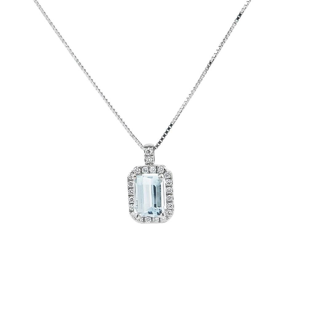 Κολιέ Ροζέτα με Aquamarine και Διαμάντια Λευκόχρυσοs Κ18