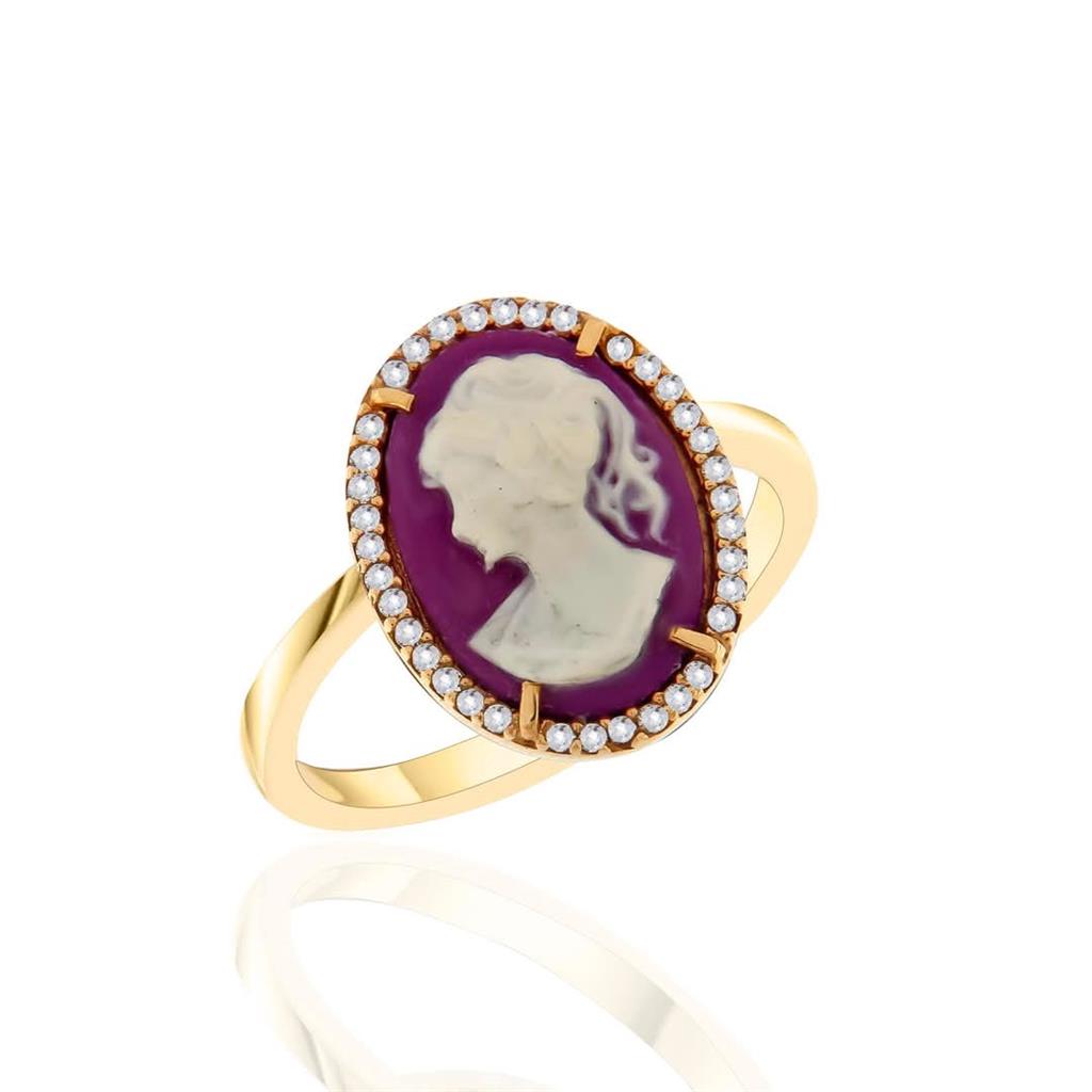 Χρυσό Δαχτυλίδι Cameo Μωβ Κ14