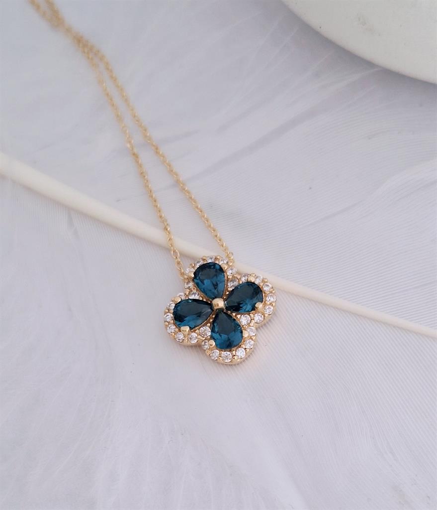 Χρυσό Κολιέ Σταυρός London Blue Topaz K14