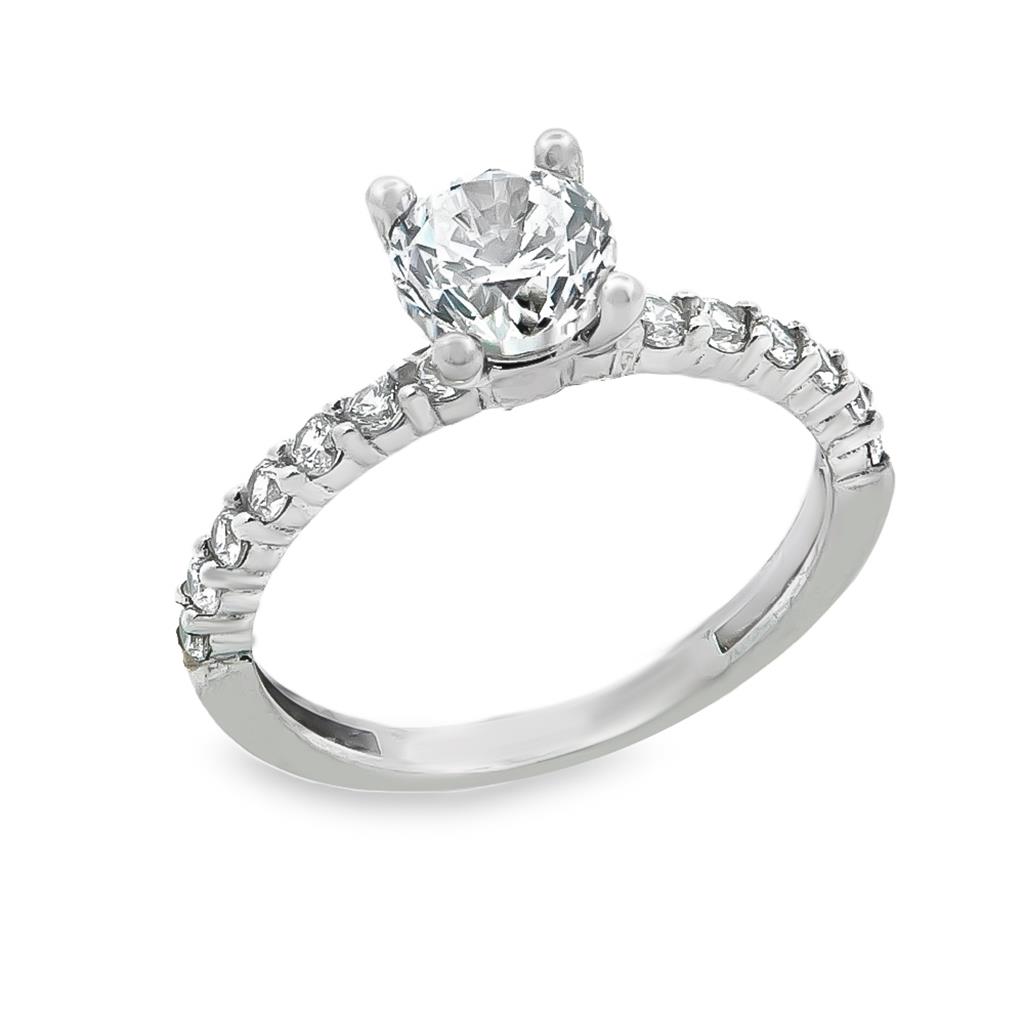 White Gold Single Stone Ring with Zircon K14