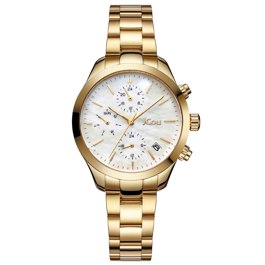 JCOU Aurora Dual Time Gold Stainless Steel Bracelet JU19081-4