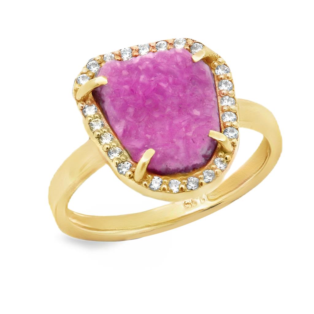 Δαχτυλίδι Χρυσό Κ14 με Ροζ Druzy Quartz