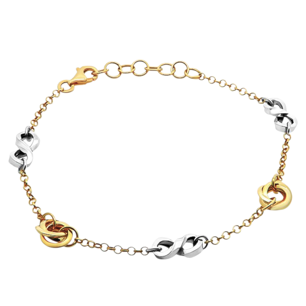 Δίχρωμο Βραχιόλι Κ14 από Χρυσό και Λευκόχρυσο με Κόμπους –
