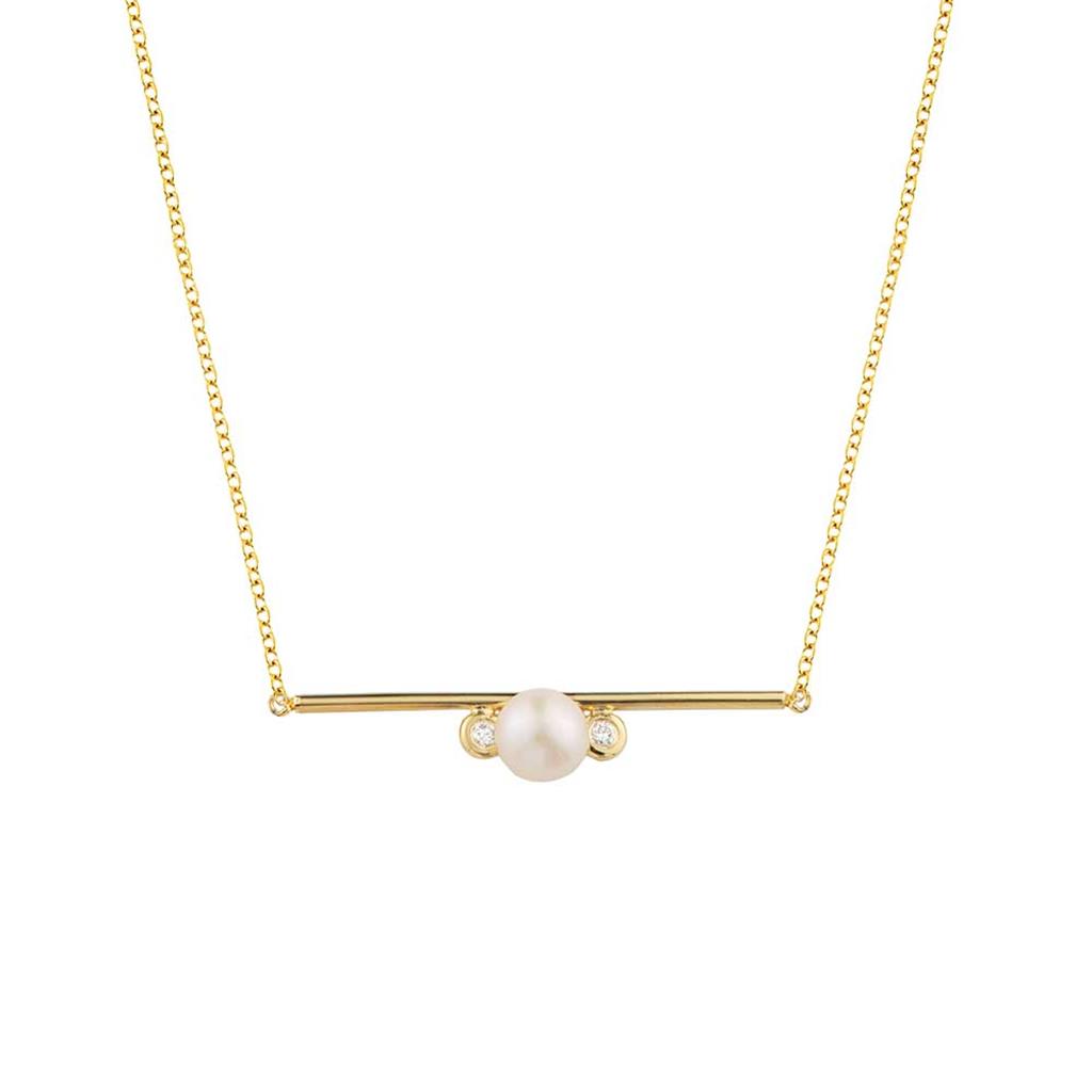 Κολιέ Χρυσή Μπάρα K14 με Μαργαριτάρι και Διαμαντάκια
