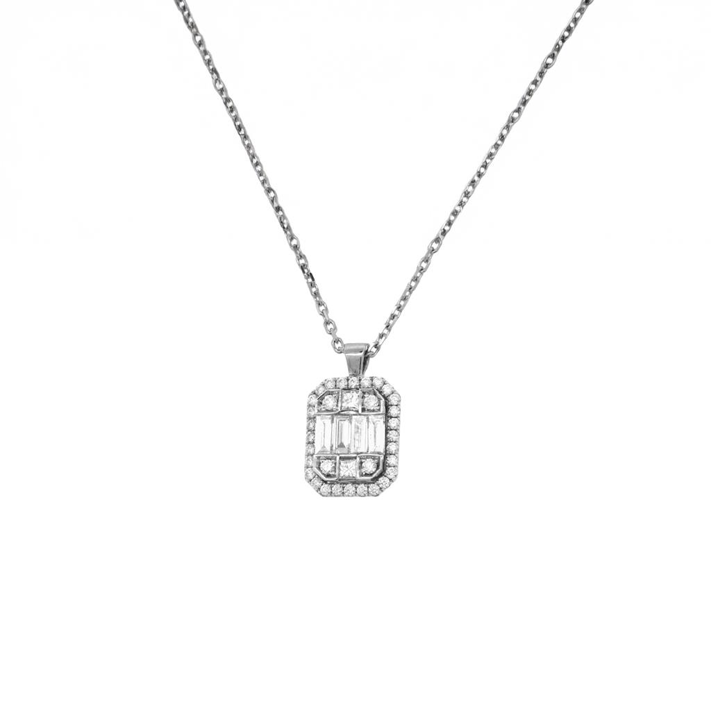 Κολιέ Λευκόχρυσο K18 με Διαμάντια Brilliant και Baguette Cut