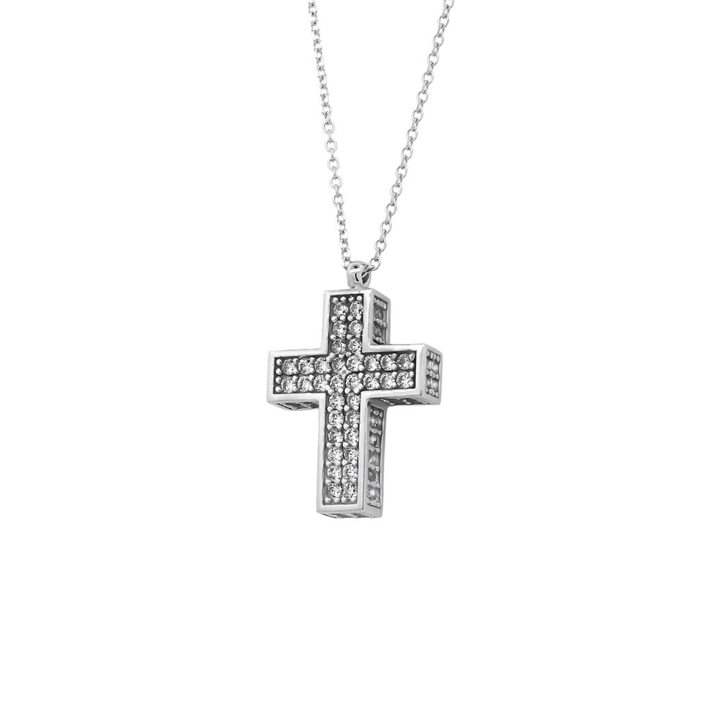 Γυναικείος Λευκόχρυσος Σταυρός Κ14 με Ζιργκόν