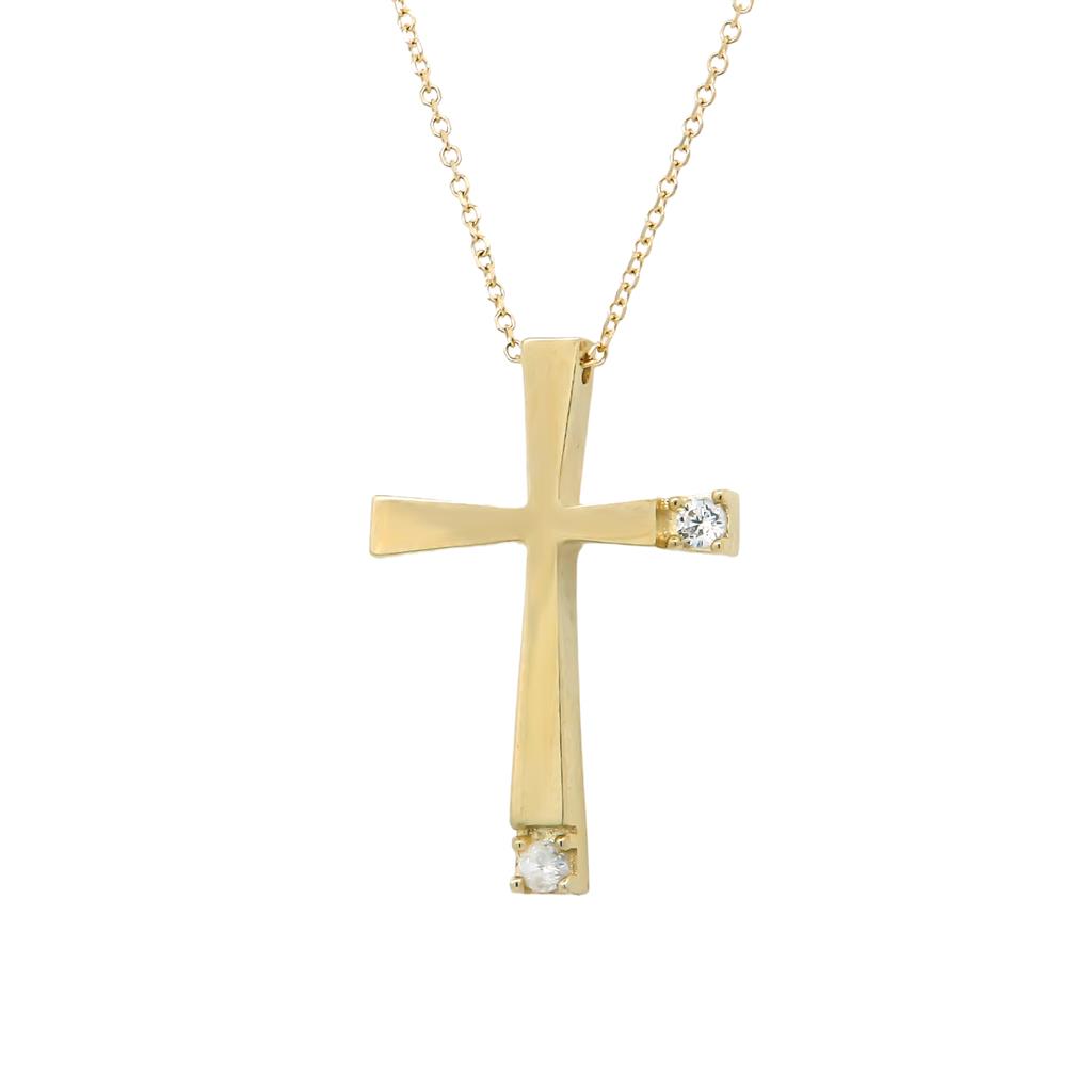 Χρυσός Σταυρός Κ14 με Ζιργκόν και Αλυσίδα