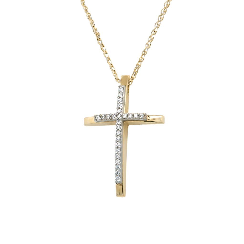 Χρυσλος Σταυρός Κ14 με Ζιργκόν και Αλυσίδα