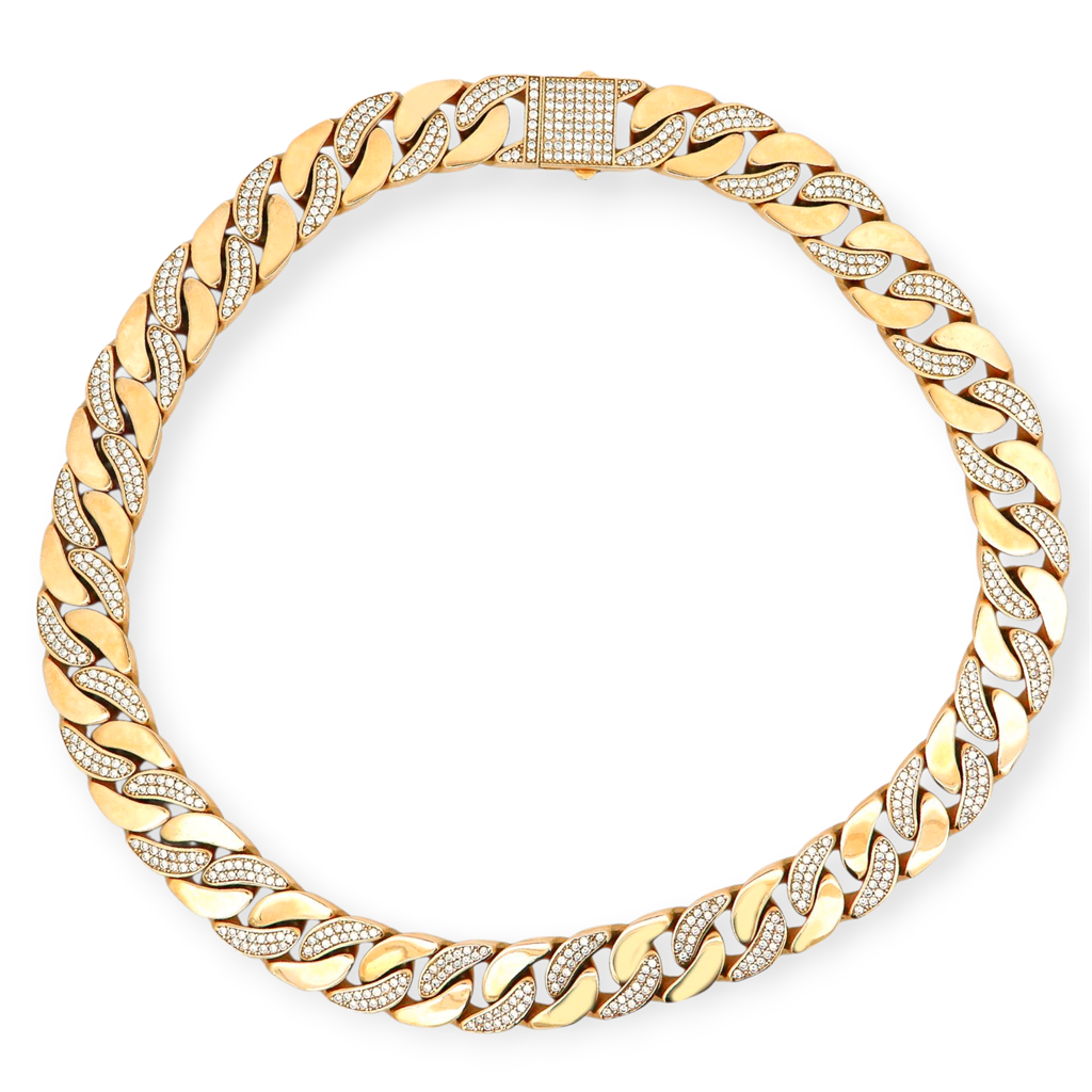 Χρυσή Αλυσίδα  Κολιέ K14 Cuban Link με Λευκές Πέτρες