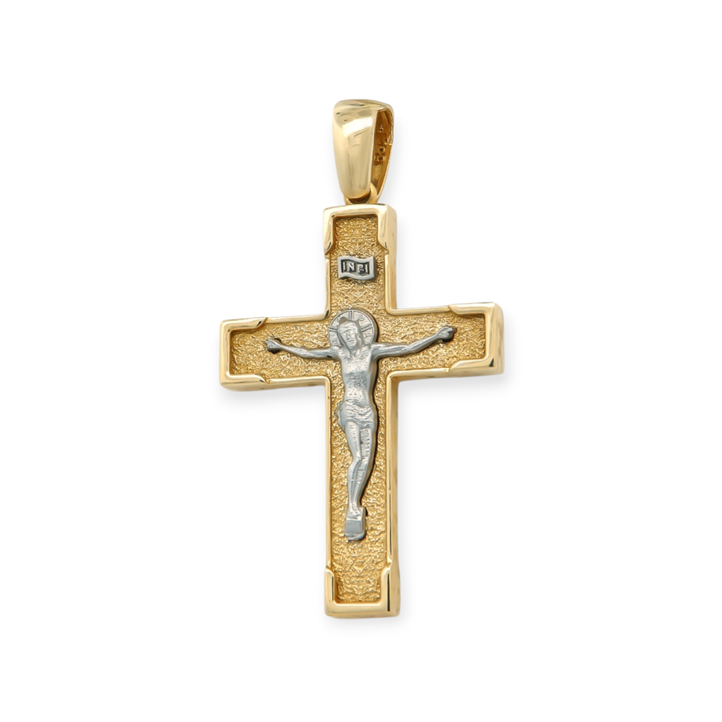 Σταυρός Χρυσός 14Κ Δίχρωμος  Μεγάλος με Εσταυρωμένο